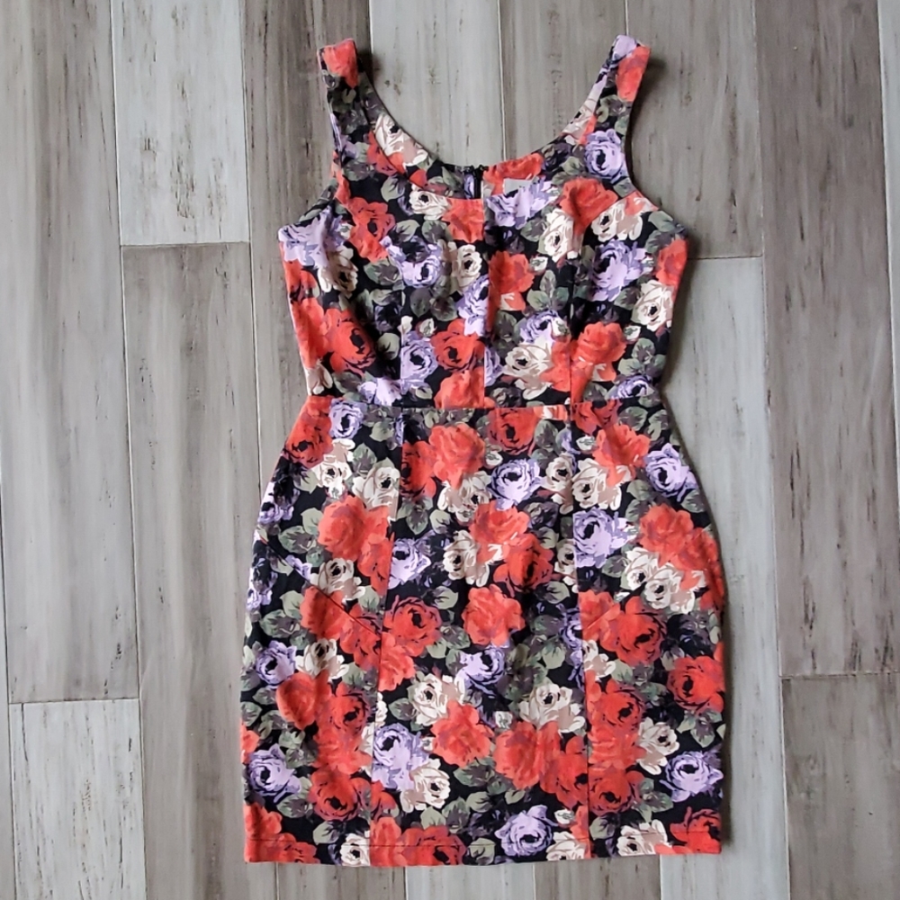 Asos Multicolor Rose Print Sleeveless Pencil Dress